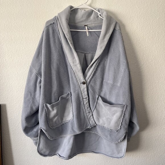 Free People Sweaters - Free People Jordan Slouchy Reversed Fleece Jacket $128 Bleached Military Blue M
